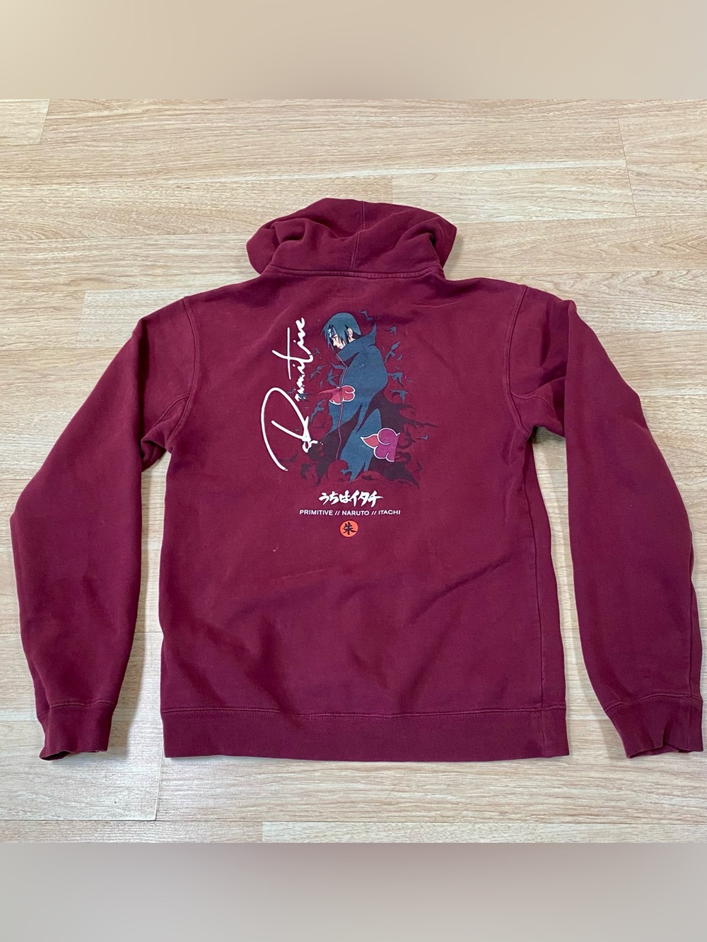 Primitive Skateboards x Naruto Itachi Hoodie Mens S Burgundy Pullover Sweatshirt